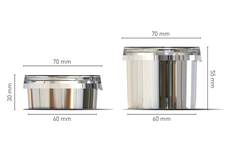 Final disposable sauce container in two sizes, designed by Koorosh Shojaei