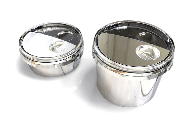 Final disposable sauce container ready for restaurant use in two sizes, designed by Koorosh Shojaei