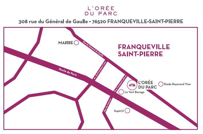 Carte simplifiée de localisation de la Résidence Orée du Parc avec axes principaux et repères