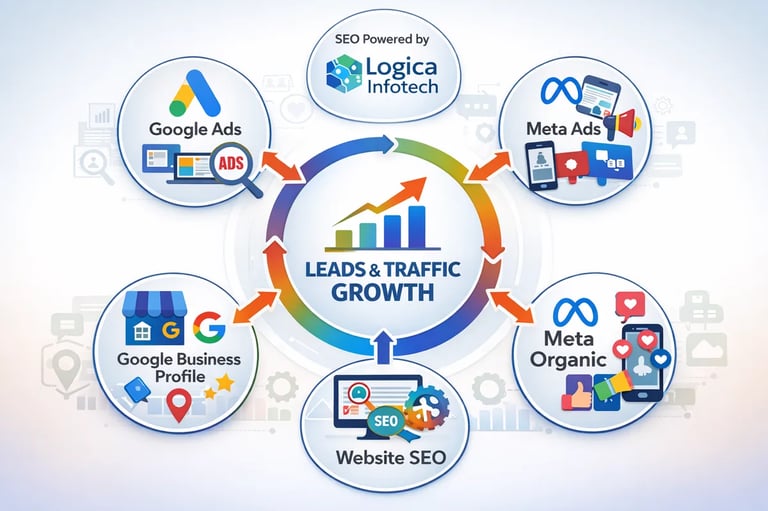 Google Ads, Meta Ads, Meta Organic, Website SEO, Multiply Lead Generation, more traffic form GMB