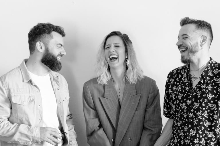 a man and woman laughing and laughing