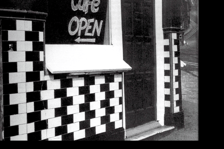 Front entry to a streetside cafe- optical illusion.