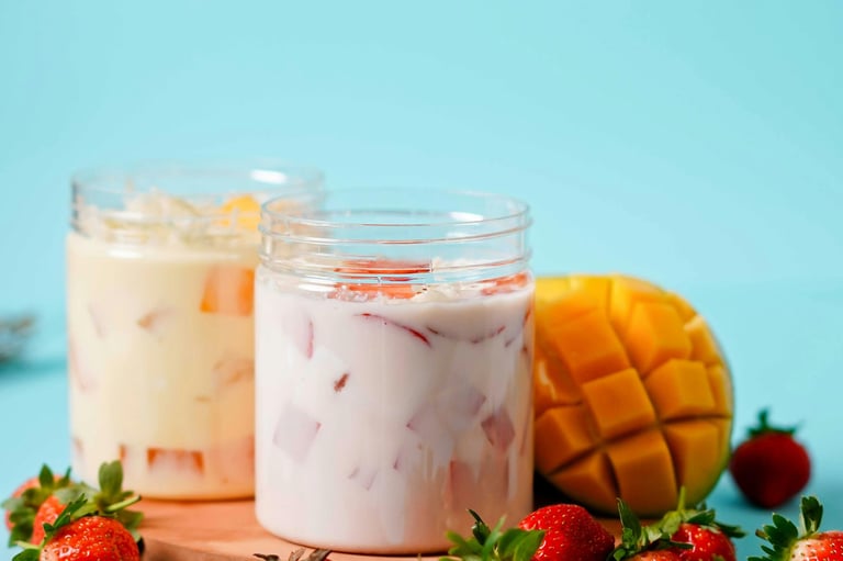 Two smoothie glasses on the table