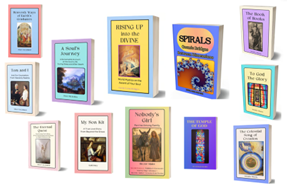 A collection of spiritual and inspirational paperback books with colorful covers on a white background.