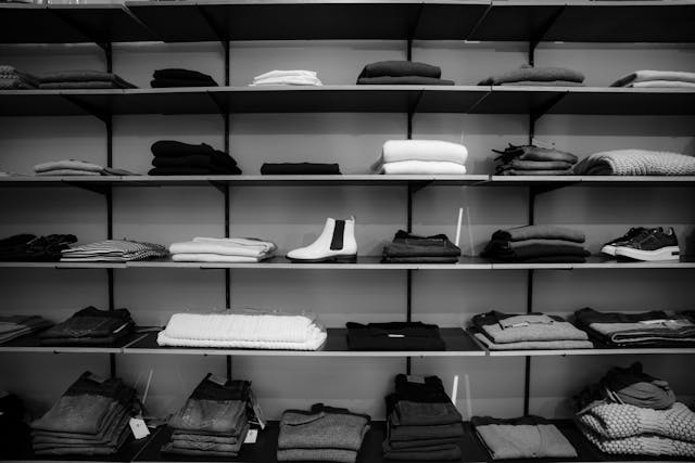 a shelf with clothes | fashion translation