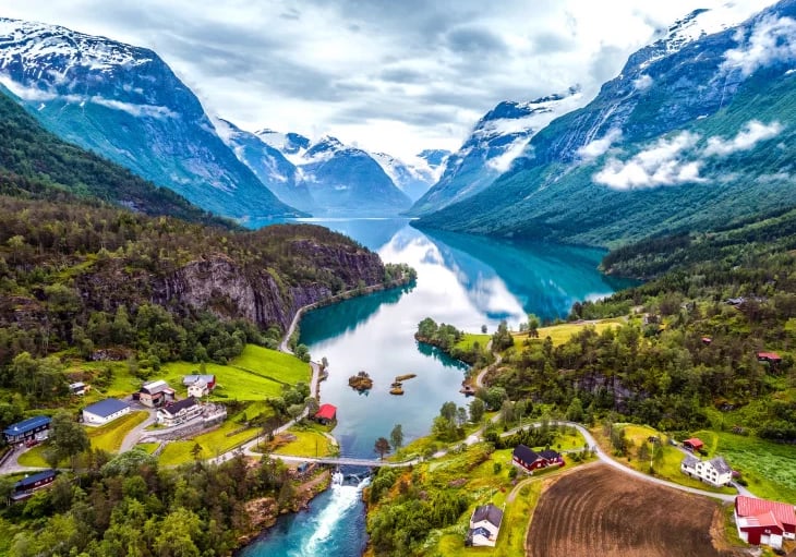 Norwegian farm on a fjord