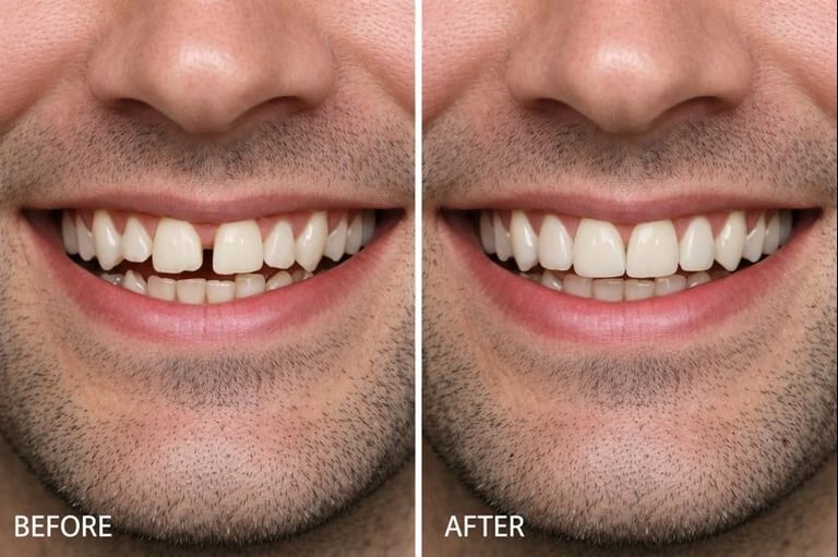 Patient smiling after orthodontic teeth alignment treatment
