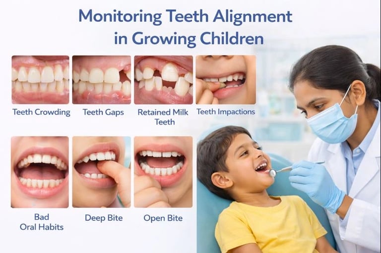 Monitoring teeth alignment in growing children like teeth crowding, teeth gaps, retained milk teeth, teeth impaction & more