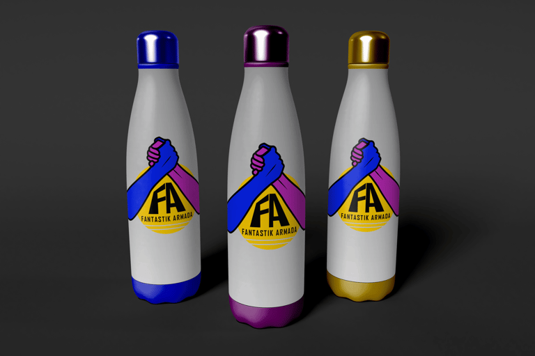 Réalisation graphique du logo d'une team E-Sport "Fantastik Armada" - Mockup sur gourdes