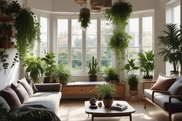 A serene living space with plants