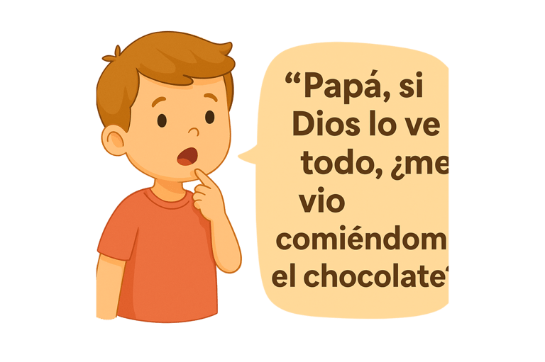2. “Papá, si Dios lo ve todo, ¿me vio comiéndome el chocolate?”