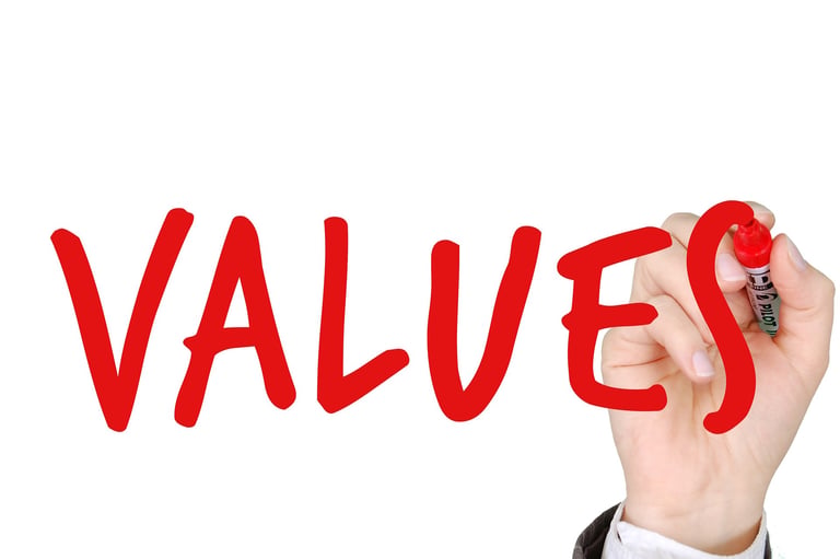 hand writing the word "values" with a marker symbolizing augusta precious metals blog post about their values
