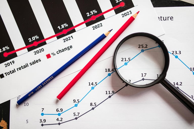 magnifying glass highlighting investing chart symbolizing gold market for precious metals