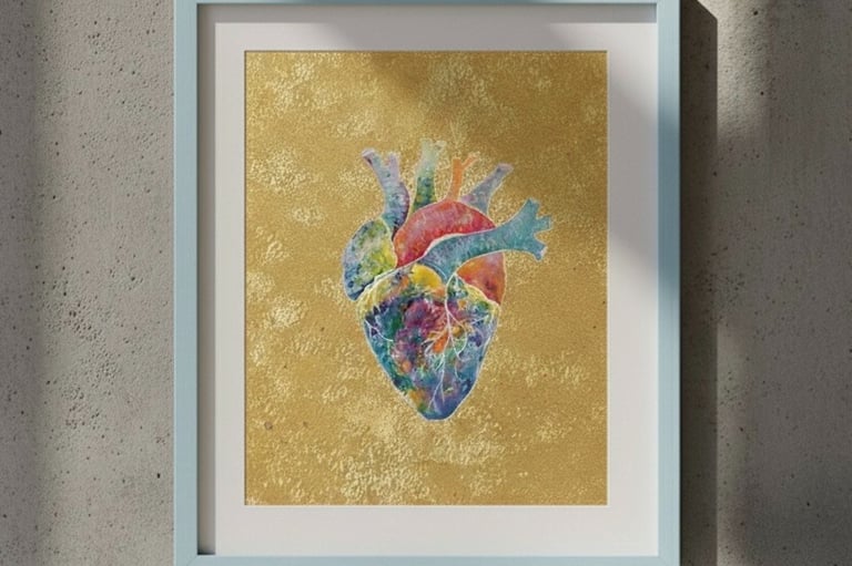 pintura impresa de corazón anátomico colorido enmarcado