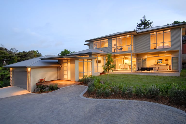 new modern 70's style timber weatherboard and longrun steel roof