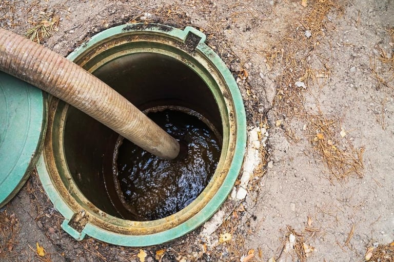 High-pressure drain jetting clearing blocked pipe and removing debris buildup