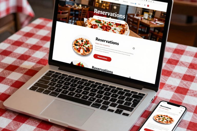 A sleek modern restaurant website displayed on a smartphone and laptop.