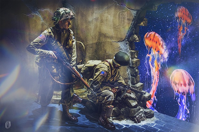 Photo art image of soldiers looking at space jelly fish