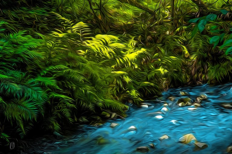Photo art image of ferns and a stream