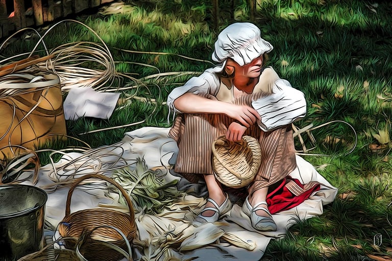 Photo art image of basket weaving girl on a blanket