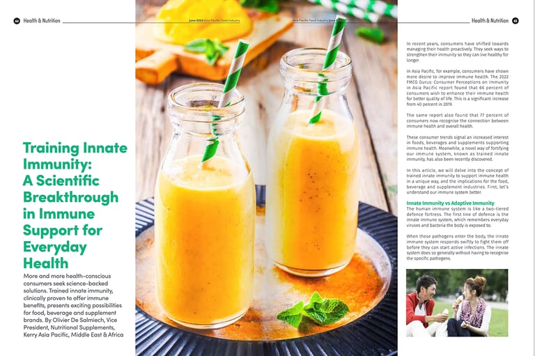 Thought leadership article entitled training innate immunity in Asia Pacific Food Industry