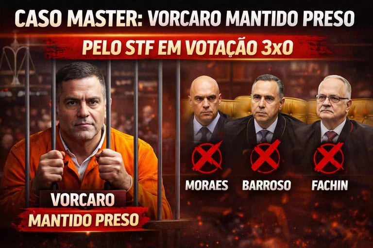 Caso Master: Vorcaro Mantido Preso pelo STF em Votação 3x0