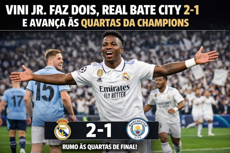 Vini Jr. Faz Dois, Real Bate City 2-1 e Avança às Quartas da Champions