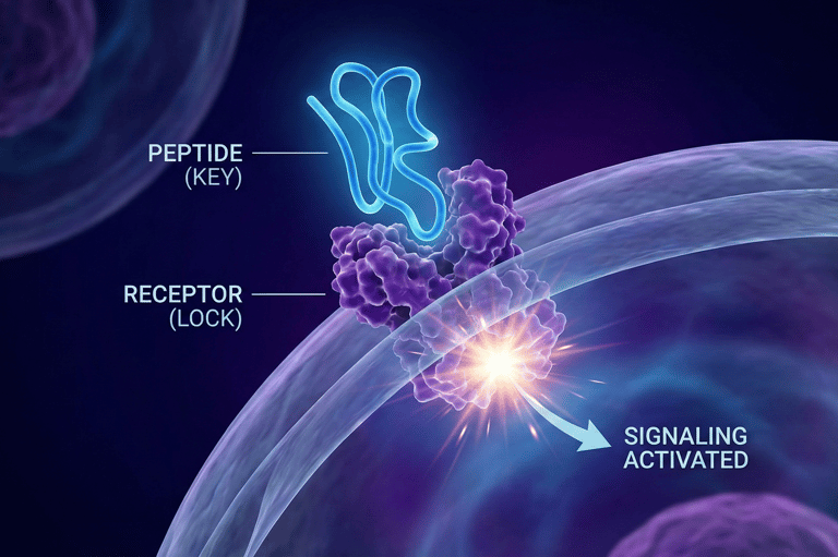 Showing the lock and key model of how a peptide interacts with the receptor