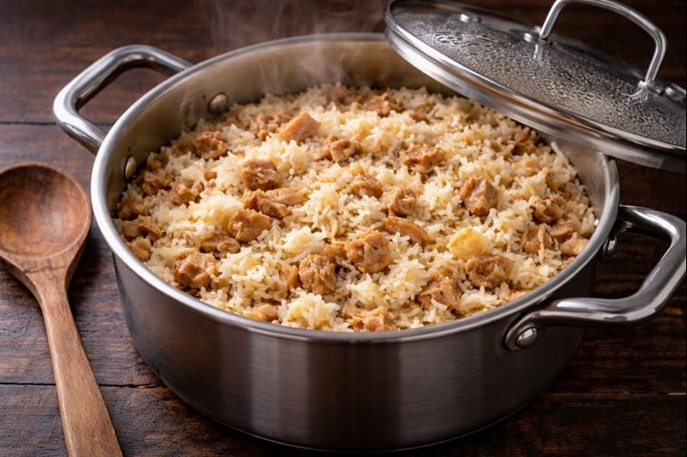 Stovetop tuna and rice cooking