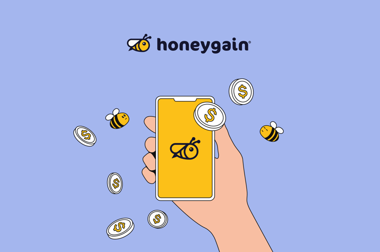 a person holding a phone with money honeygain honeygain app honeygain download how does honeygain wo