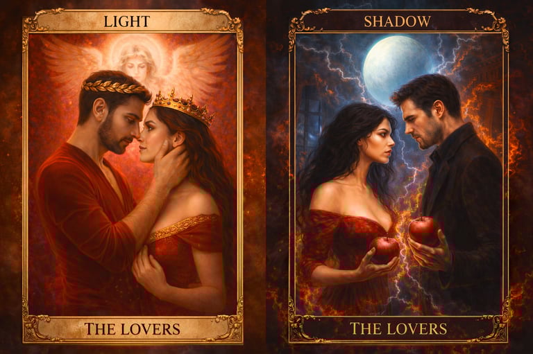 a Tarot The Lovers a couple of people standing next to each other