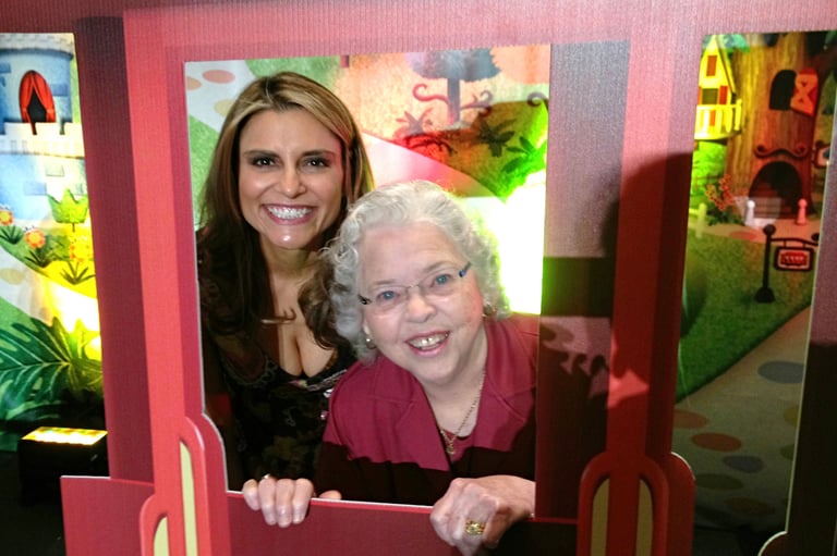 Angela Santomero and Joanne Rogers in Daniel tiger trolley