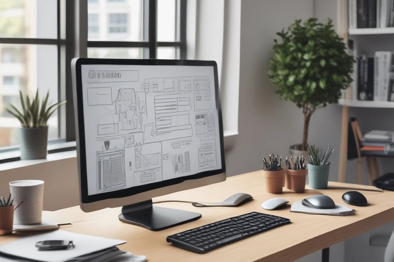 computer on a desk in a modern room