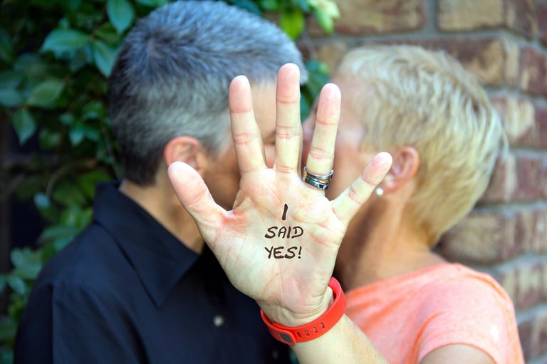 a middle aged couple kissing during their commitment ceremony