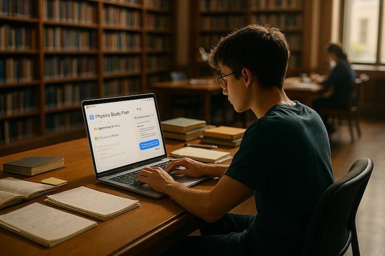 Student using Notion AI to create a Physics study plan and research notes