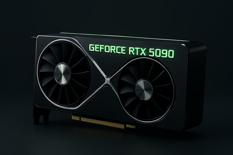 RTX 5090 with dual fans and green LED branding