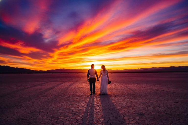 a couple holding hands while walking through the desert