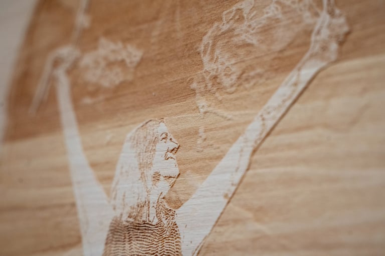 A laser cut image of a woman with MS sharing a story about having a friend adapt to her capacity