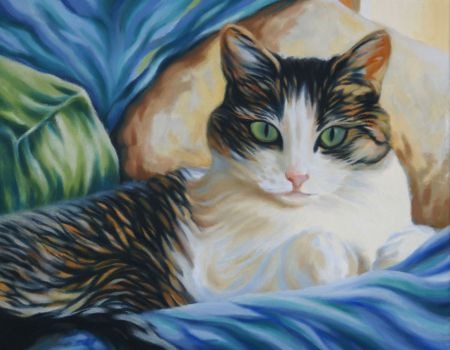 art, oil painting, cat