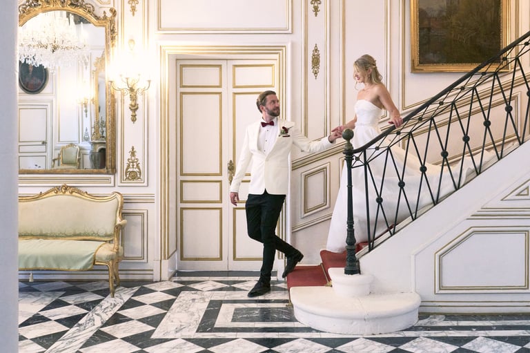 english couple getting married in a french château