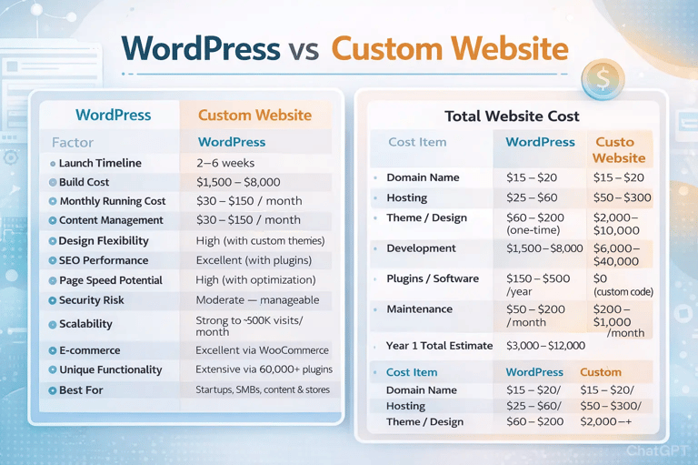 wordpress vs custom website