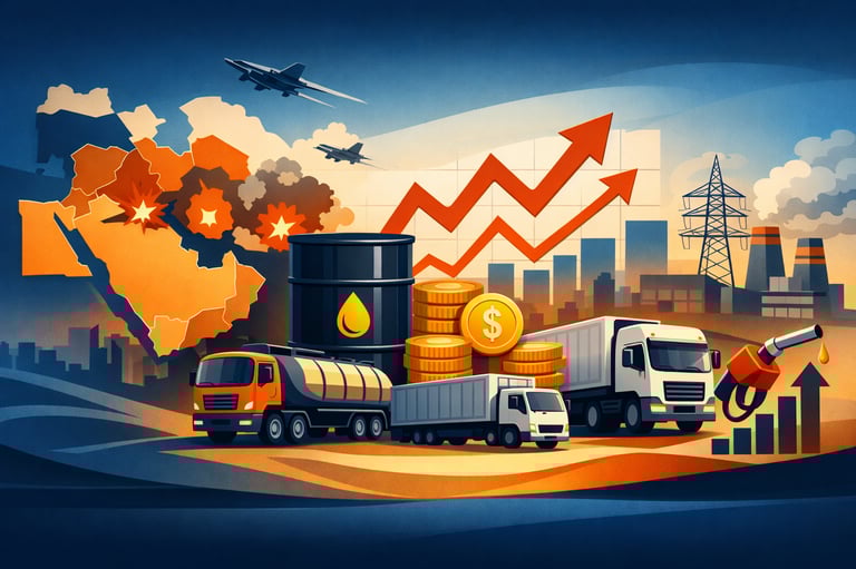 Ilustração do aumento dos preços globais do petróleo devido ao conflito no Oriente Médio