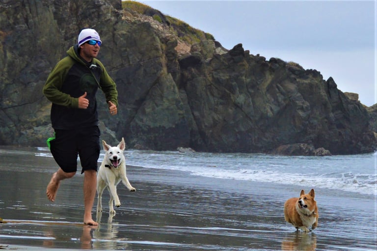 Running with Hazie and Charlie on the beach