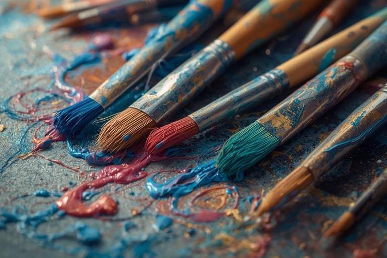 paint brushes on a painting pallete