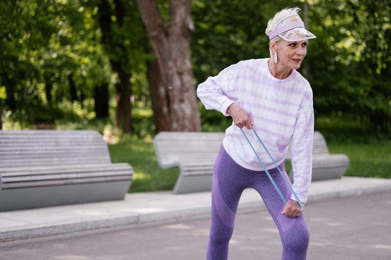 Women over 40 doing resistance band exercise for fat loss