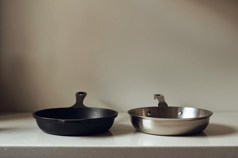 Cast iron skillet and stainless steel pan — non-toxic cookware alternatives to ceramic