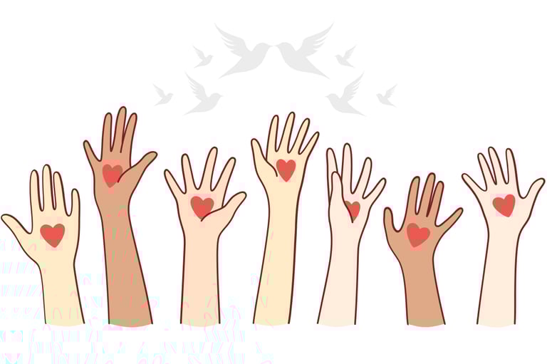 raised hands with a heart on each hand