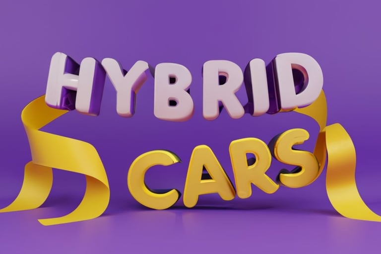 a yellow ribbon tied a sign that says: "hybrid cars""