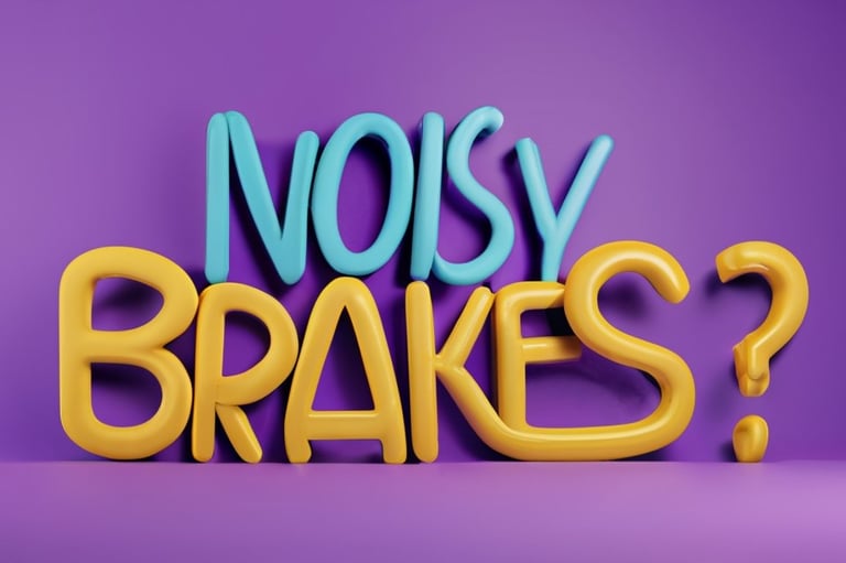 a yellow and blue sign that says, "noisy brakes"