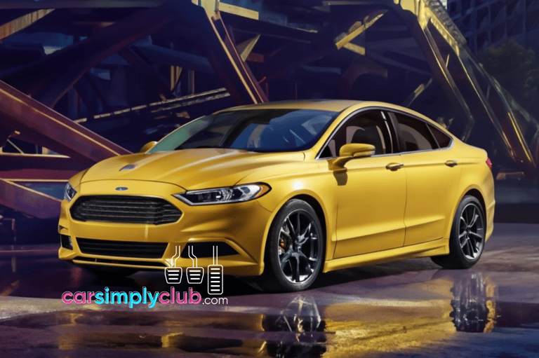 a yellow ford fusion hybrid is shown in this image